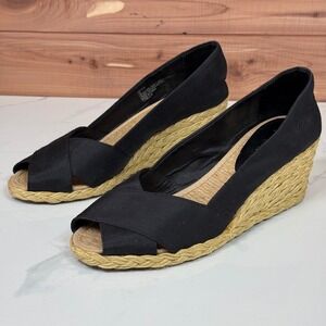 Lauren Ralph Lauren Cecilia Women Open Toe Canvas Blue Wedge Heel Women's sz 7 B